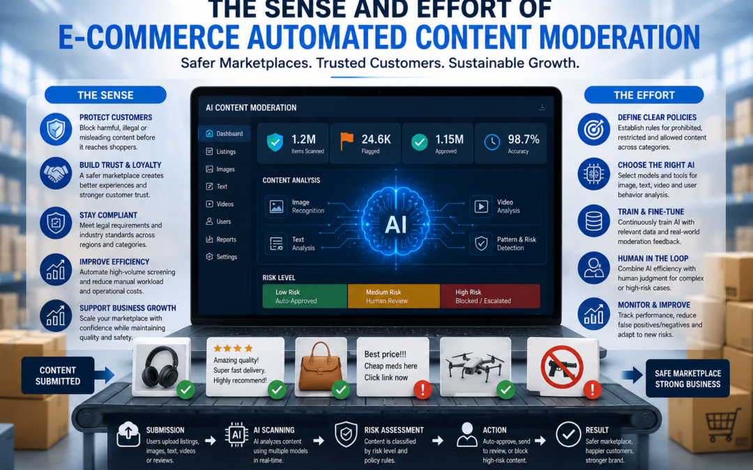 The Sense and Effort of E-commerce Automated Content Moderation